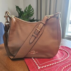 Coach Tan Leather Hobo Shoulder Bag with Gold Accents